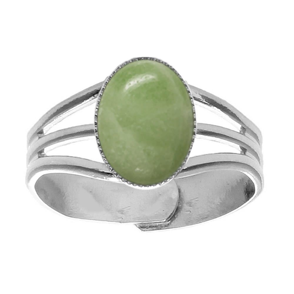 10x8mm Oval Genuine Amazonite Cabochon Silver Plated Adjustable/Expandable Ring