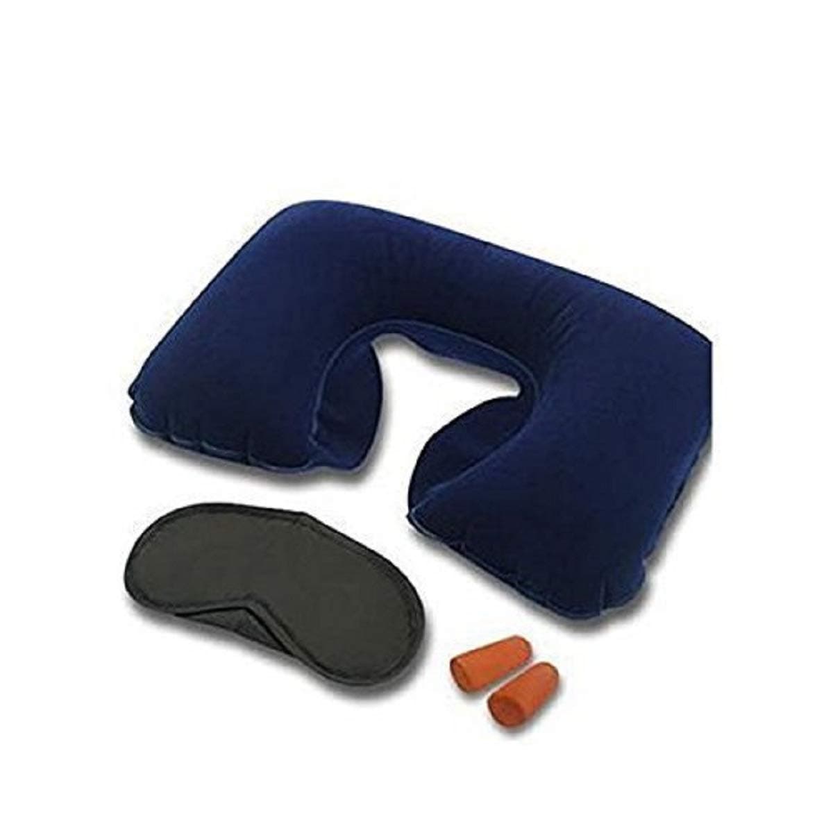 Travel Pillow Support Soft Inflatable Neck Pillow Support Compact & Lightweight with Eye Mask. 2 Sets Earplugs for Sleeping on Airplanes, Car, and Train. Ergonomic One Size Design