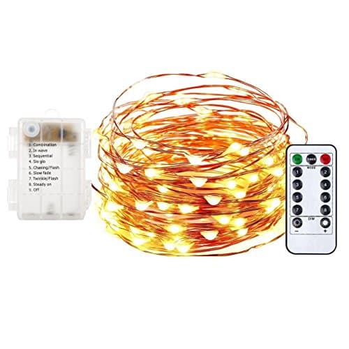 33ft 100 LED String Lights with Remote Control, HOOPOU 8 Modes Twinkling dimmer LED Lights Battery Operated Copper Wire Christmas Lights for Festival (Copper Wire Lights, 3AA Battery, Warm White)