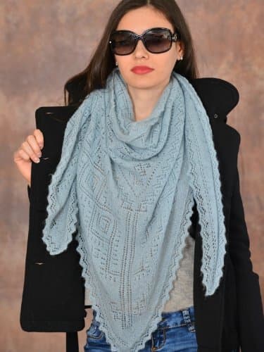 Orenburg Triangular Goat Down Shawl (Light Blue)