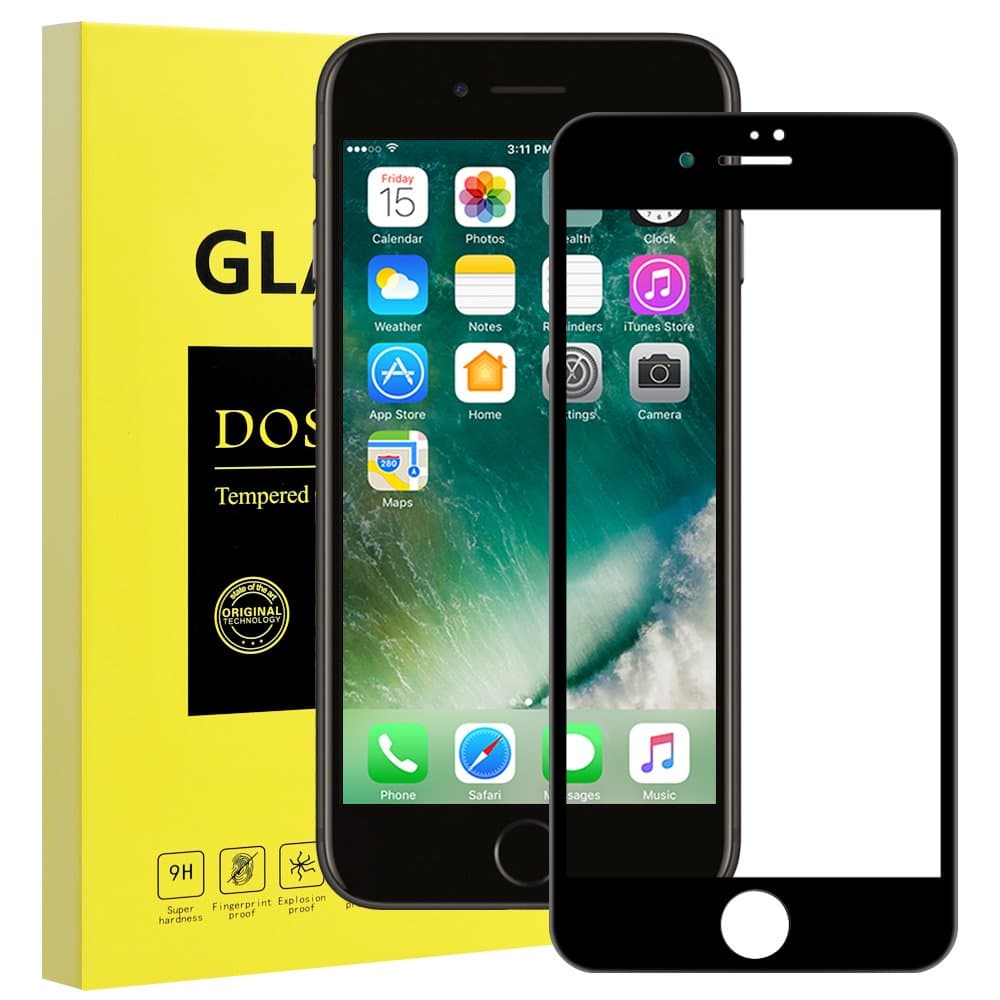 Screen Protector for iPhone 7 iPhone 8 (3D Full Cover), DOSMUNG Bulletproof Glass Film for iPhone 7 8-3D Touch, Oil, Water and Scratch Protector, Screen Protector for iPhone 7/8 (Black)