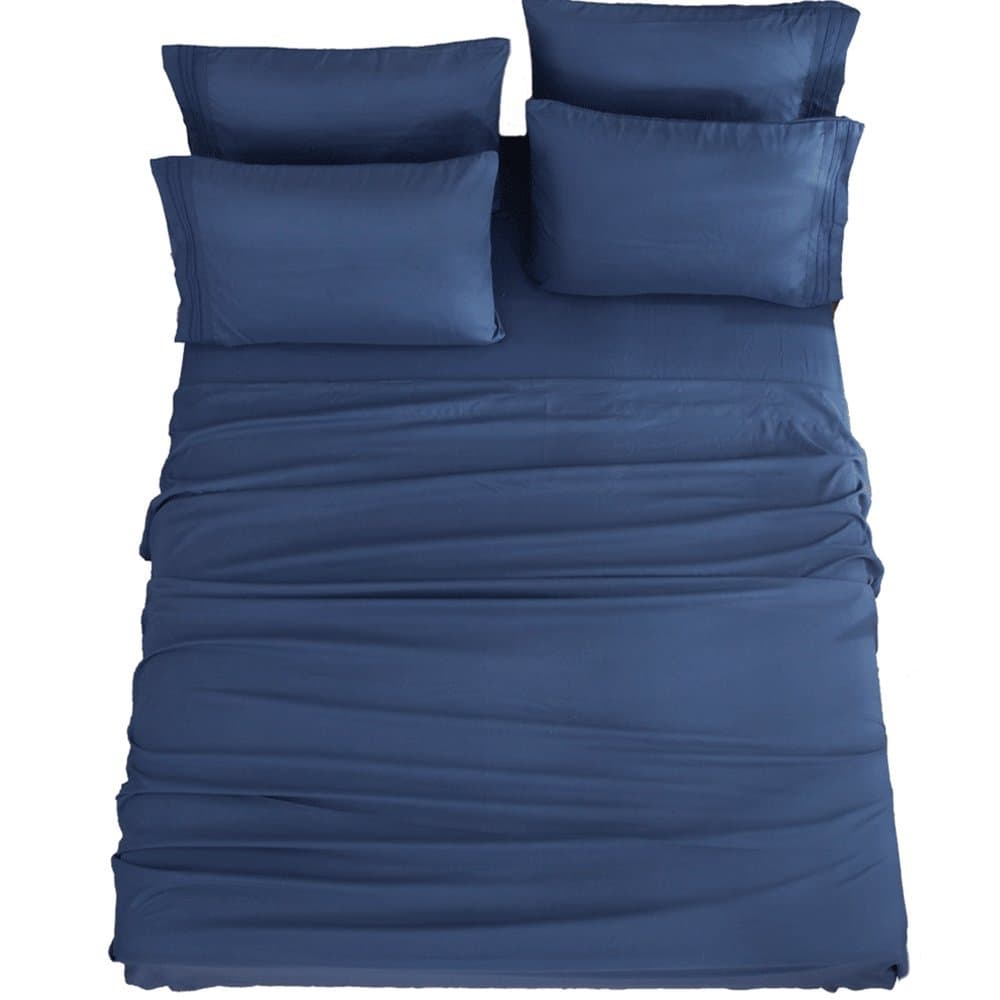 SONORO KATE Bed Sheets Set Sheets Microfiber Super Soft 1800 Thread Count Luxury Egyptian Sheets 16-Inch Deep Pocket Wrinkle Fade and Hypoallergenic - 6 Piece (Queen, Navy Blue)