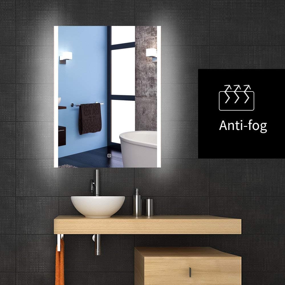 24" X 32" Bathroom Wall Mirror LED Wall Mounted Lighted Vanity Bathroom Slivered Mirror with Touch Button Frameless Backlit Illuminated