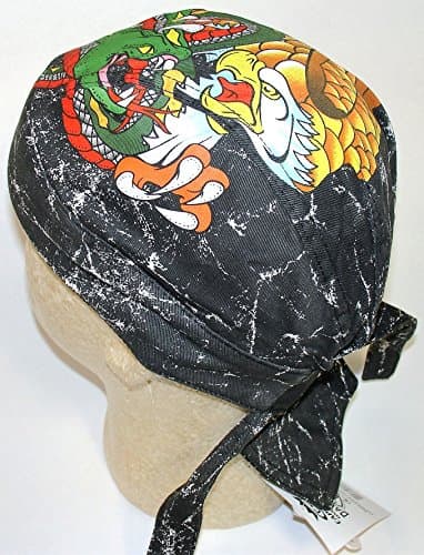 Super Deluxe Large Thick Biker Doo Rag Headwrap Snake vs Eagle Fight Durag &amp; Sweatband