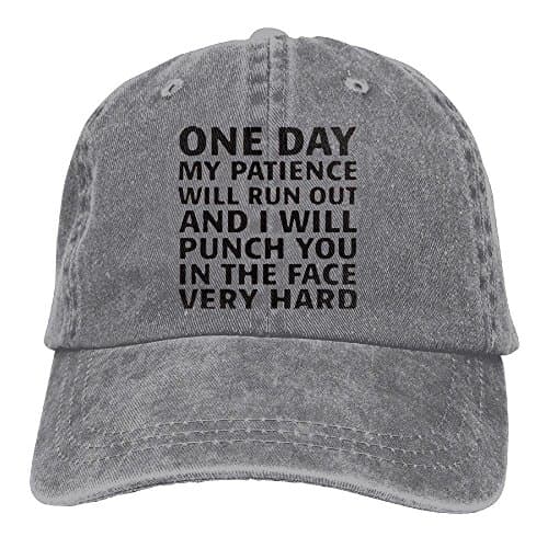 One Day My Patience Will Run Out Hat Snap-Back Hip-Hop Cap Baseball Hat Head-Wear Cotton Snapback Hats Ash