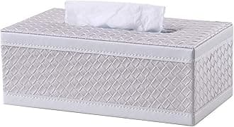 KINGFOM Rectangular PU Leather Facial Tissue Box Napkin Holder for Home Office, Car Automotive Decoration (White Woven Pattern)