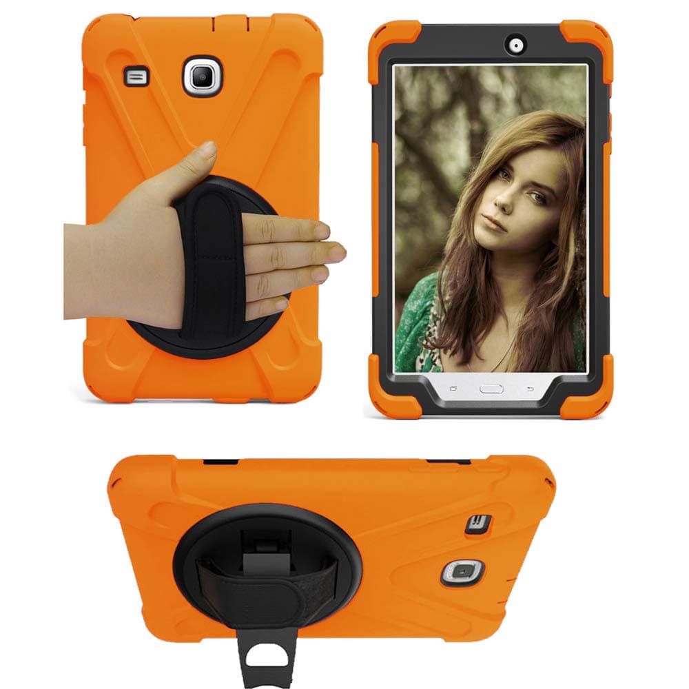 Galaxy Tab E 8.0 T377 Case, KIQ Cover Shockproof Protective Shield Case Cover Palm Handstrap for Samsung Galaxy Tab E 8.0 SM-T377 [2016] SM-T377 (Shield Orange)
