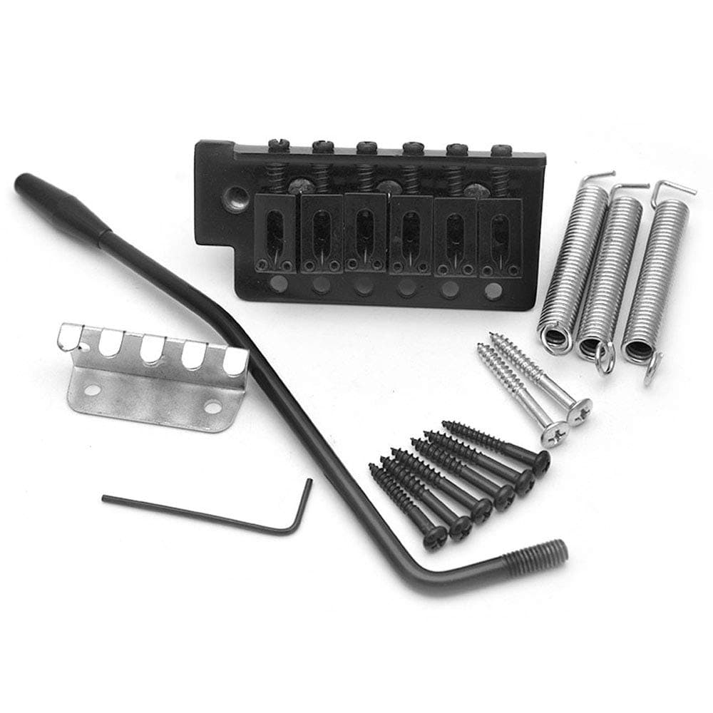 Electric Guitar Bridge, A Set 6 String Saddle Tremolo Bridge with Bar for Electric Guitar Fender Strat, Gibson Epiphone Schechter, Heavy Thickened Base (Black)