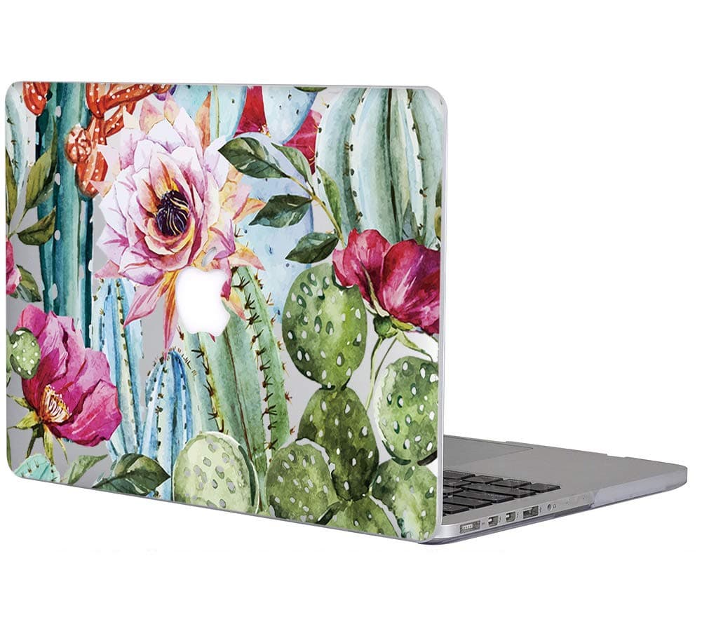 Case for MacBook Pro 15 Inch 2015 - L2W Hard Plastic Printed Cover Compatible with MacBook Pro 15.4" with Two USB 3 Ports & HDMI Port, Model: A1398, Protective Translucent Slim Shell Cactus Left