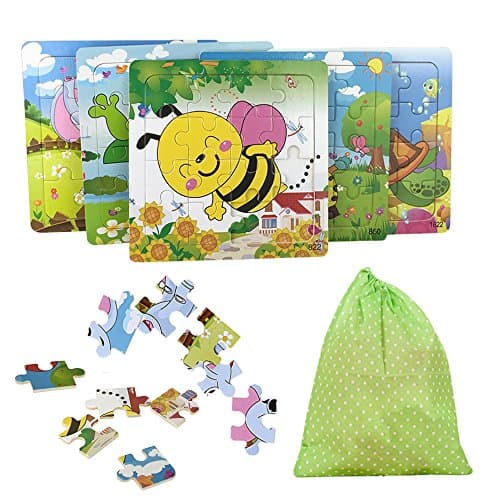 KateDy 5 Pack Wooden Animals Jigsaw Puzzles - Develop Dexterity and Problem Solving Motor Skill Toys Grown Up Puzzles Games Sets for 3 Years Up Toddlers Kids Children(each pack 16 piece)