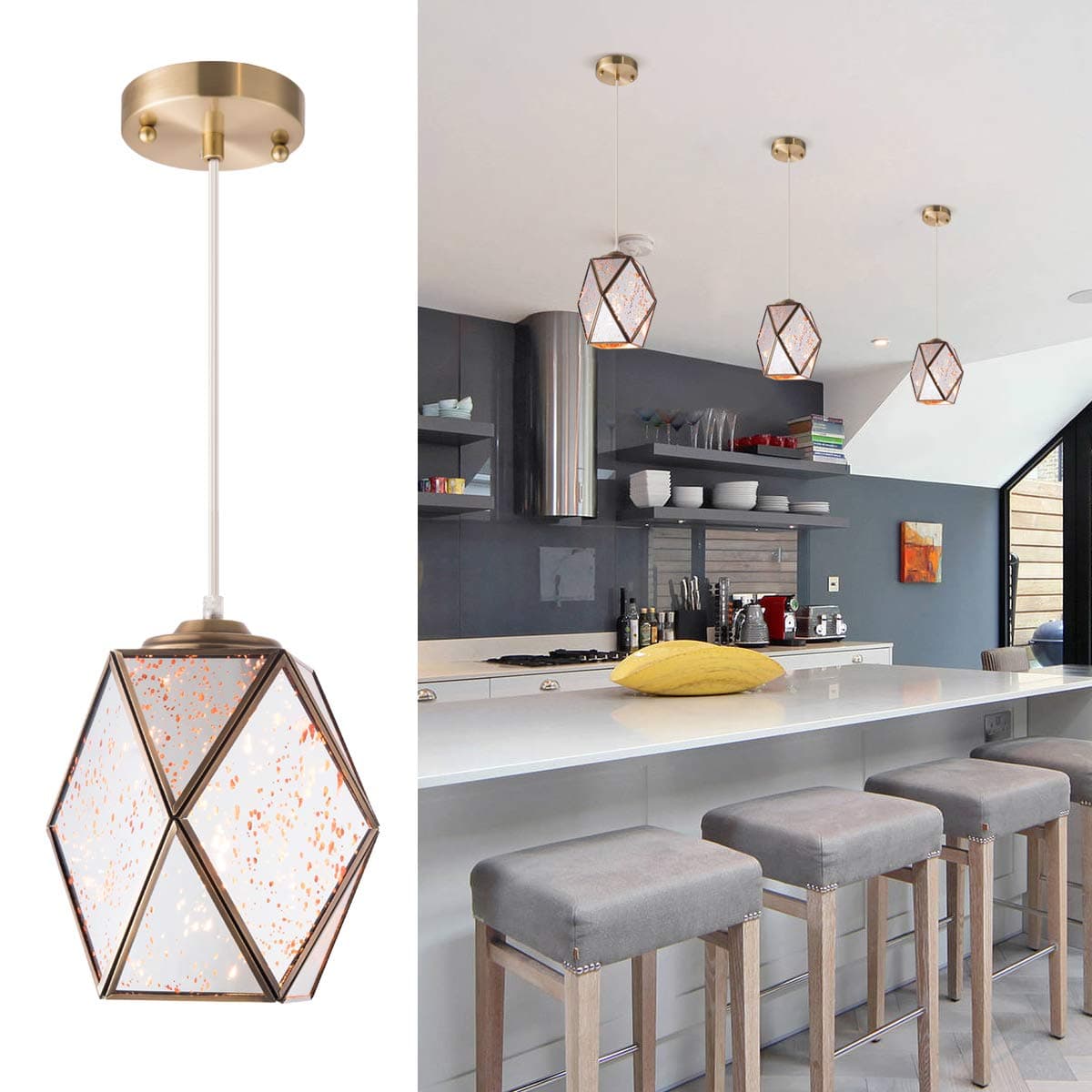 YIFI Pendant Light Mirror Reflection Decorative Adjustable Hanging Pendant Light for Dining Room Kitchen Bedroom, Small