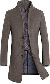 Lavnis Men's Trench Coat Long Wool Blend Overcoat Slim Fit Down Topcoat
