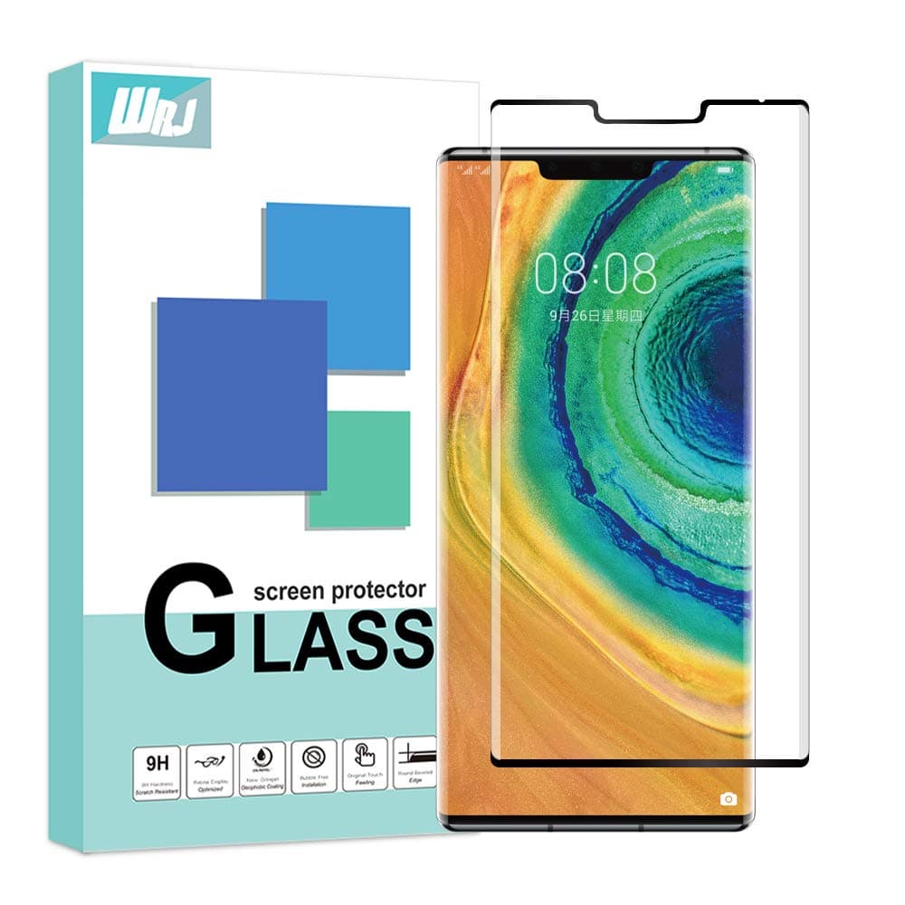 [2 Pack] WRJ for Huawei Mate 30 Pro Screen Protector,HD Clear 3D Full Screen Protection [ Bubble-Free ] [ Anti-Fingerprints ] 9H Tempered Glass Film (Black)