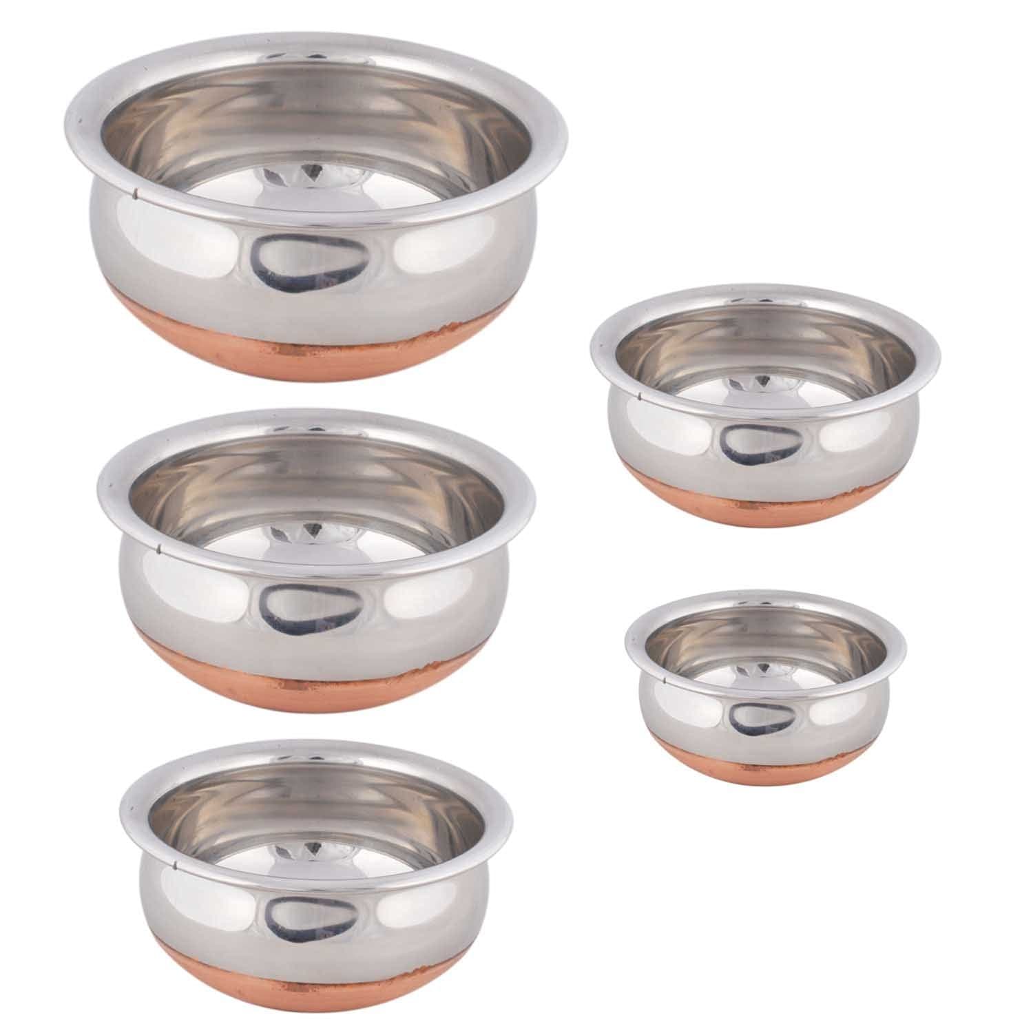 Indian Gifts Store HANDI COOKWARE 5 Pcs. Set -"COPPER BOTTOM"