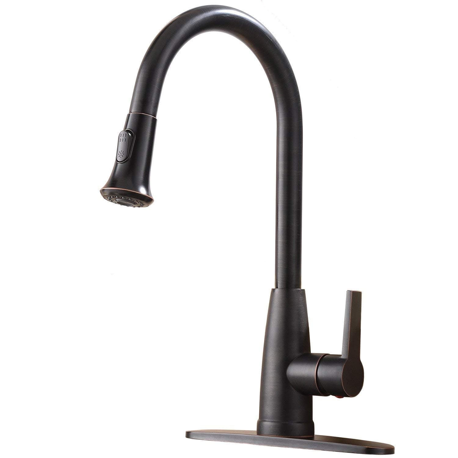 Hotis Commercial Pull Down Single Lever Prep Sprayer Single Handle Pull Down Kitchen Sink Faucet, Lead-Free Oil Rubbed Bronze Kitchen Faucet with Deck Plate