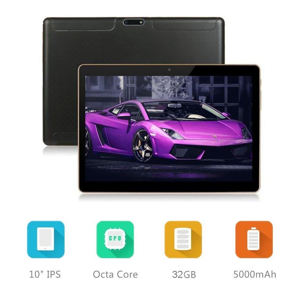 Dieniu Android Tablet 10 inch Dual SIM Card Slots 2.0GHz 2GB RAM 32GB ROM Support WIFI Bluetooth GPS Netflix Youtube (Black)
