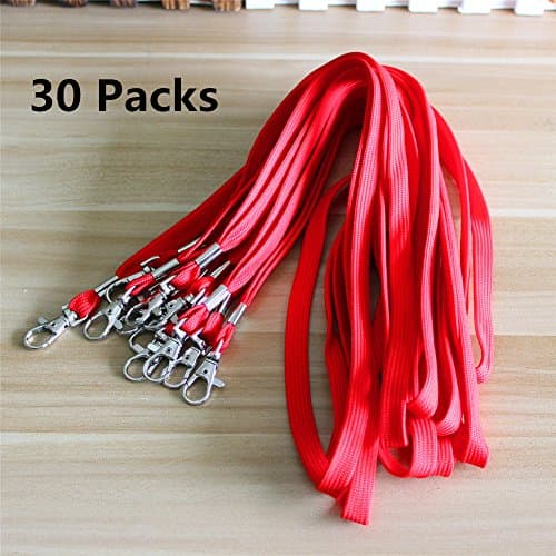 30 Pack Flat Neck Lanyards 0.4"x17.7" Lanyards Sets with Carabine hook for Keys, Phones, Camera, iPod, USB, Badge Holders (Red)