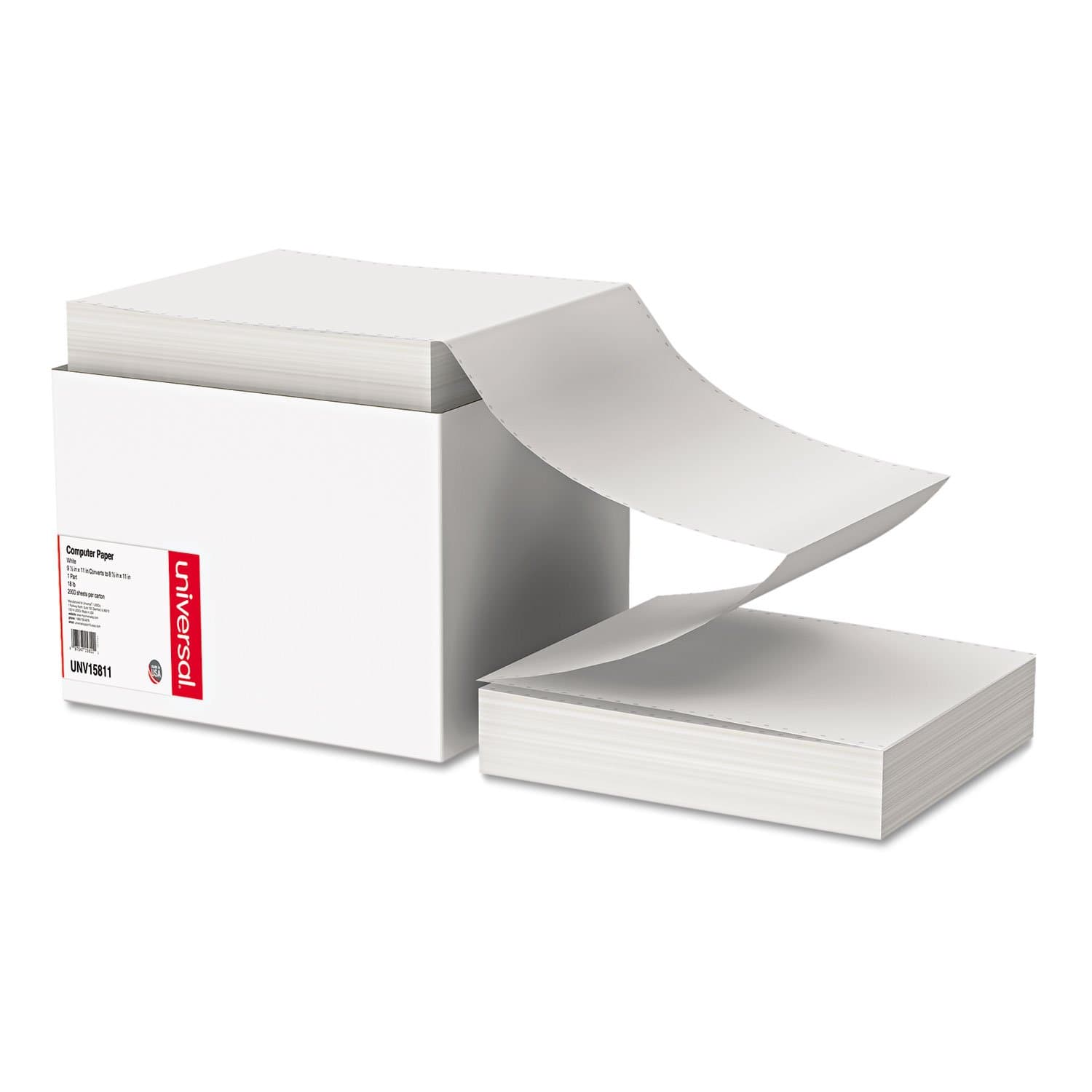 Universal 15811 Computer Paper, 18lb, 9-1/2 x 11, Letter Trim Perforations, White, 2300 Sheets