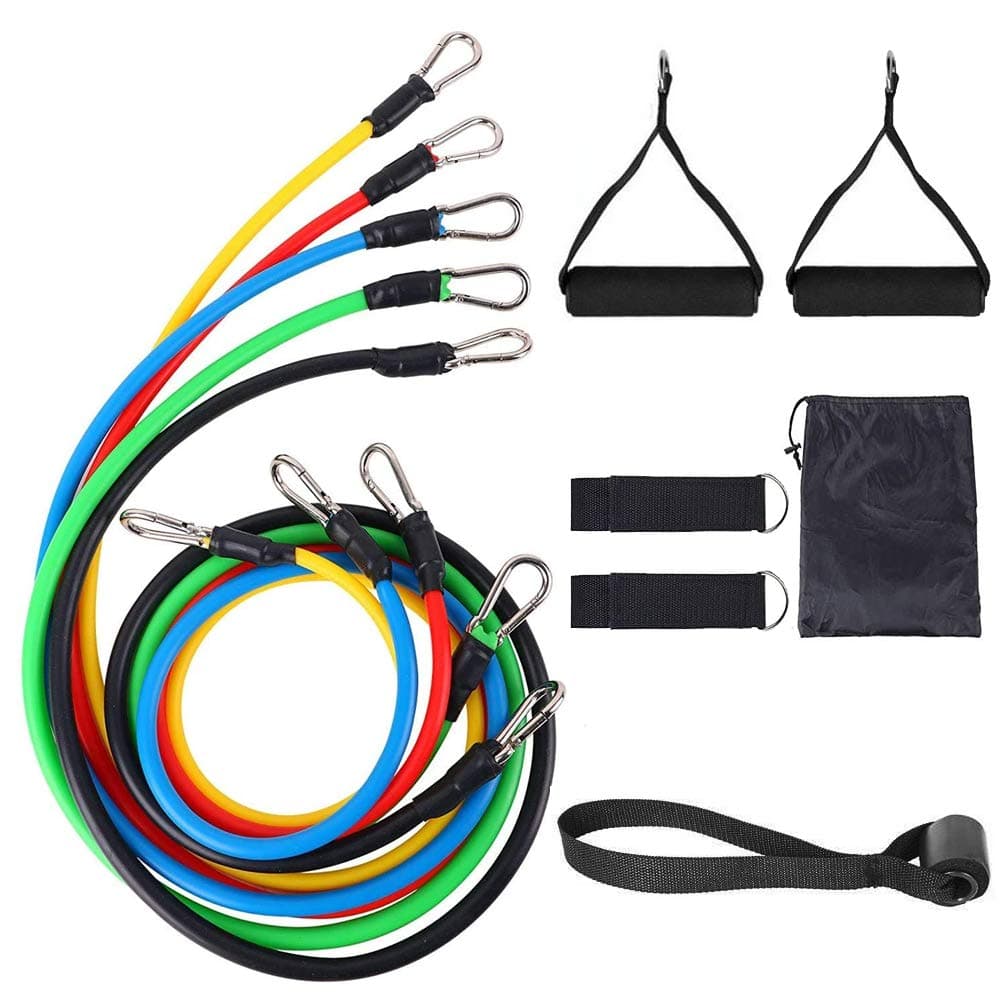 Home Exercise Resistance Bands Set Workout Tube Bands, 5 Loop 2 Core Sliders Door Anchor