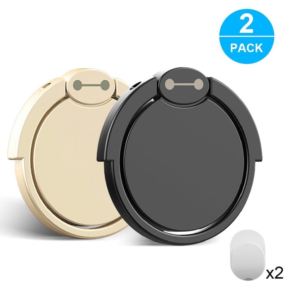 Finger Ring Stand 2 Pack, Ant Saver 360° Rotary Cell Phone Holder Finger Loop Grip Mount Universal Smartphone Kickstand for iPhone 6/6s Plus, iPhone 7/7 Plus, Samsung Galaxy S8/S8,LG -Black+ Gold