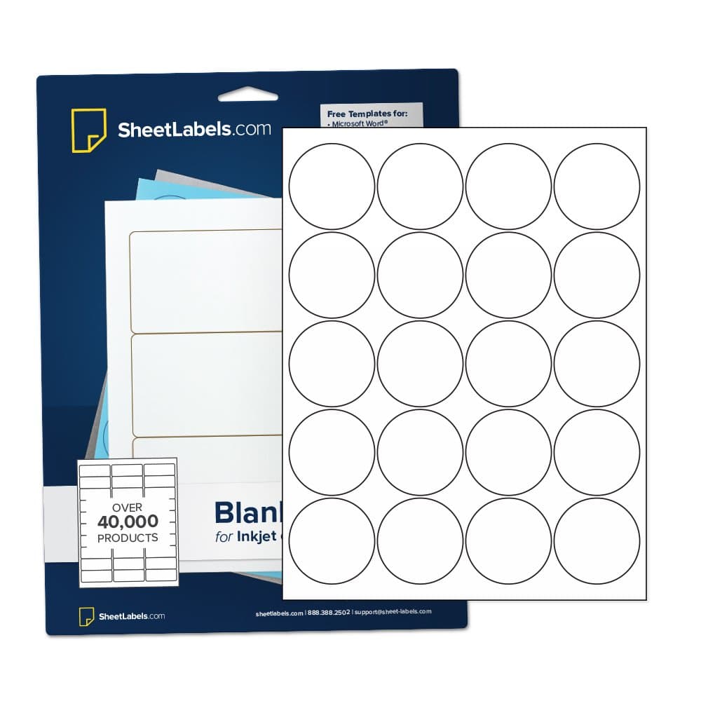 2" White Gloss Round Labels, for Inkjet Printers Only, More Labels Per Sheet, 500 Labels