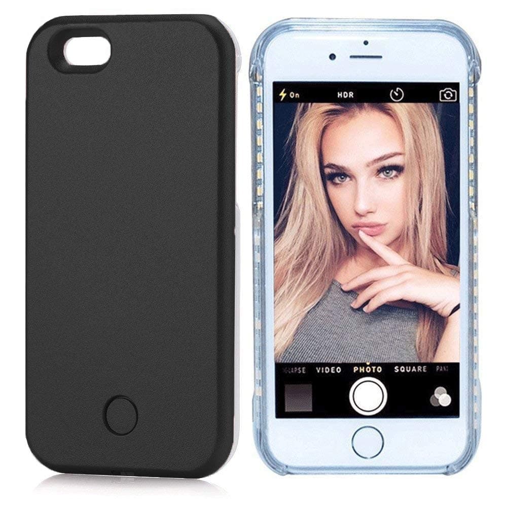 PHILIPOUS Compatible for iPhone X case, iPhone Xs Case, LED Illuminated Selfie Light, [Rechargeable] Cell Phone Cover Light up Phone case Flashlight Case(Black, iPhone X/XS case)