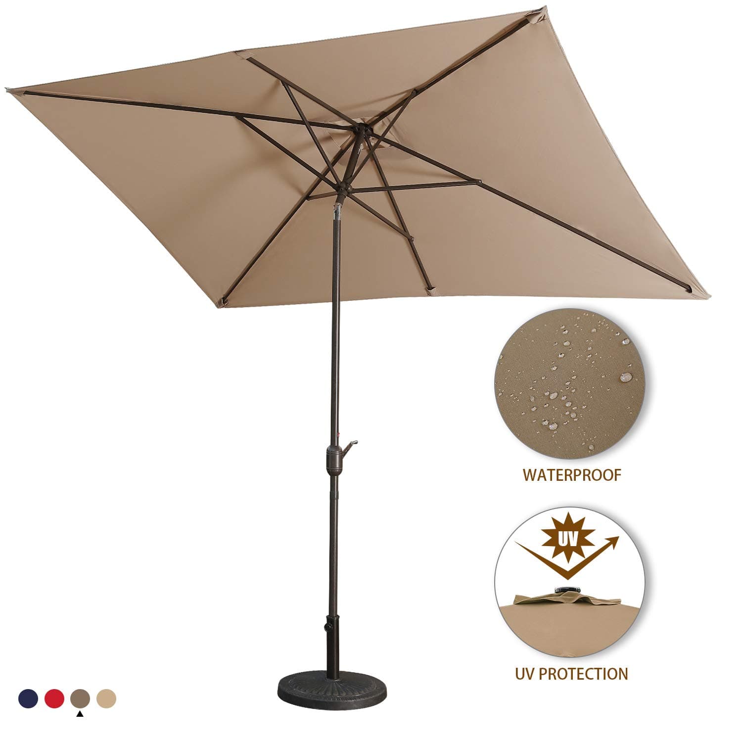 Aok Garden 6.5×10Ft Rectangular patio umbrella Outdoor table umbrella Aluminum Pole tilt with Push Button and Crank for Deck Pool Market, Coffee