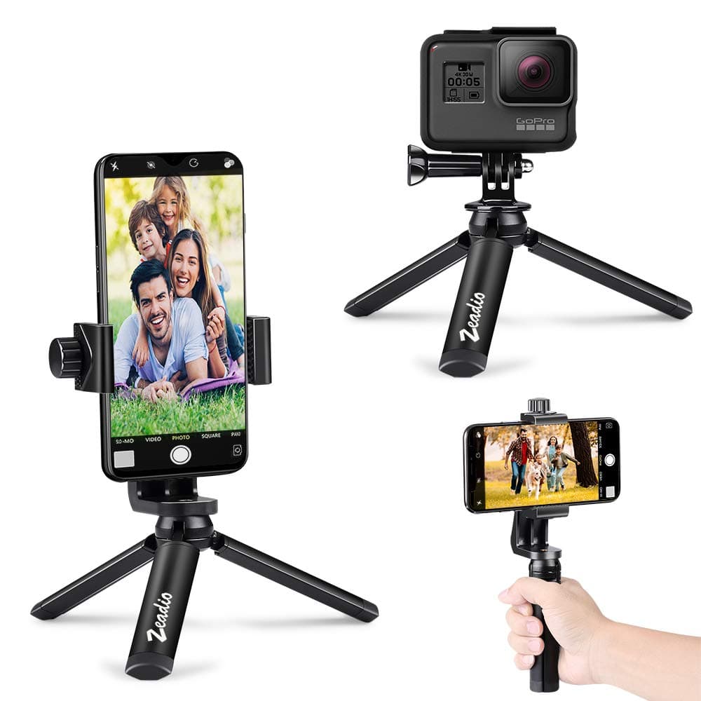 zeadio Metal Mini Bluetooth Smartphone Tripod, Action Camera Portable Tripod, Desktop Tabletop Stand Tripod for Gopro and All Phones