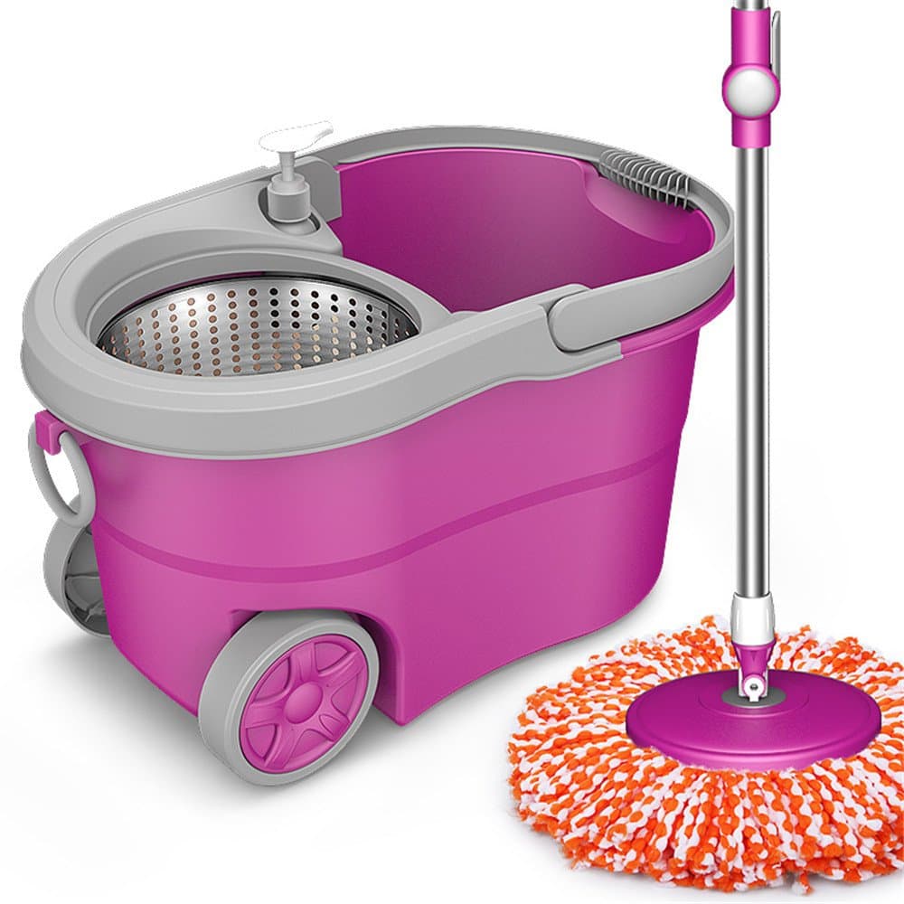 Stainless Steel Deluxe Rolling Spin Mop with 4 Microfiber Mop Heads,B