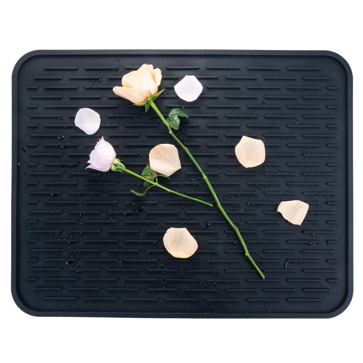 Silicone Dish Drying Mat - 23 x 18 - Large Dish Drying Pad with High Ridges for Better Aeration, Counter Mat for Hot Pots and Pans, Heat Resistant & Dish Wash Safe, BPA Free, XL, Black