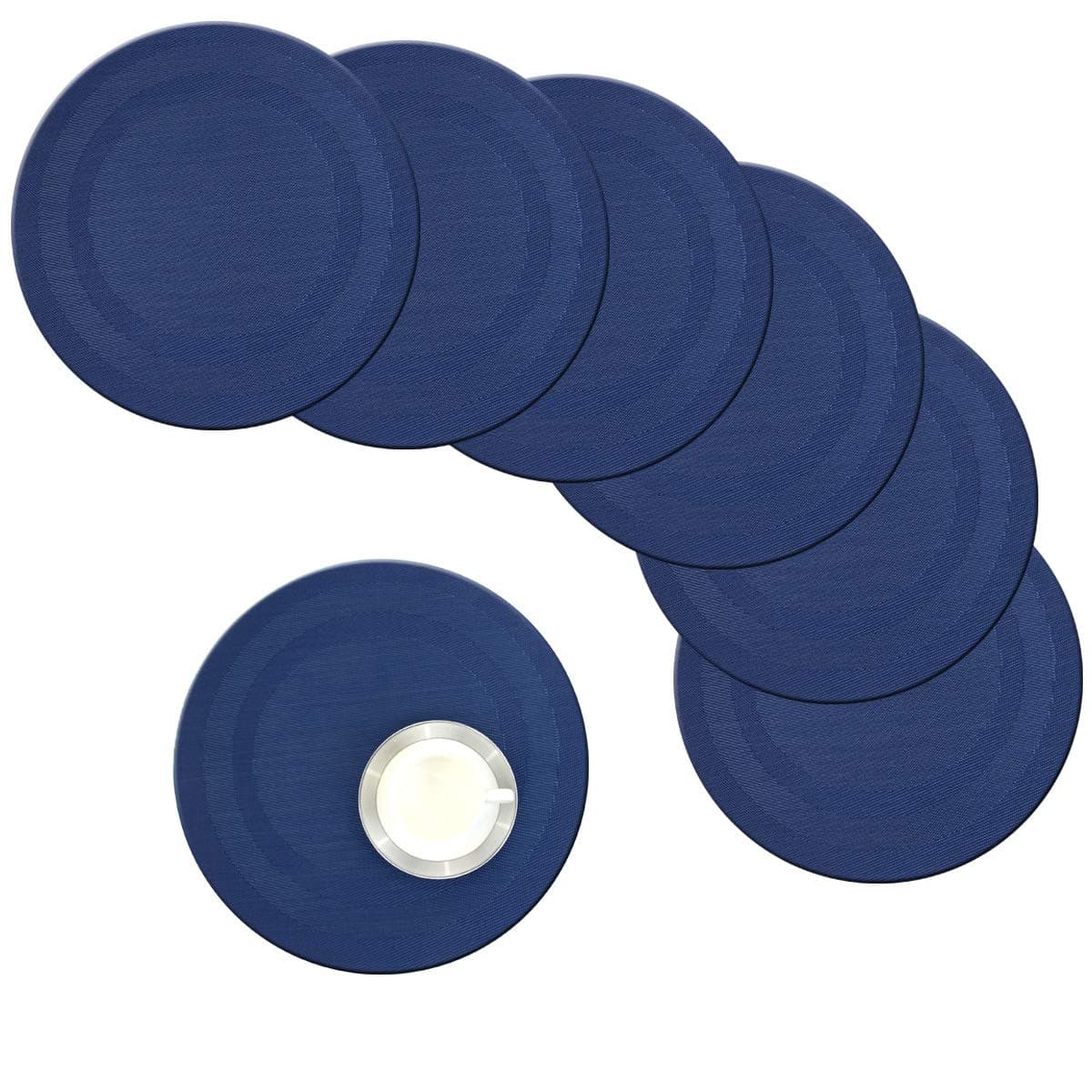 Bright Dream Round Placemats for Kitchen Table Plastic Dinner Placemats Woven Vinyl 15 Inch Heat Insulation Easy to Clean Set of 6 (Navy)