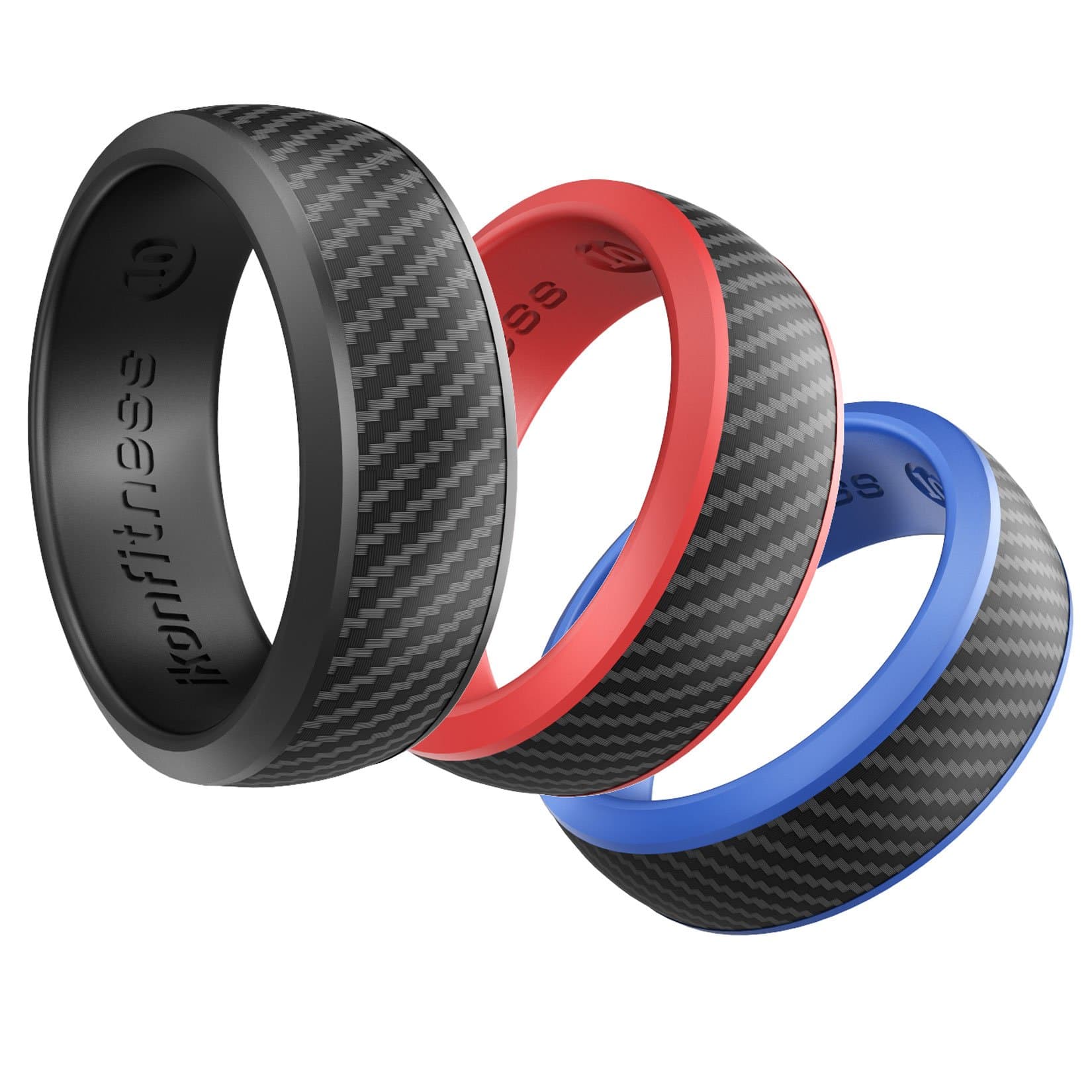Silicone Ring for Men - 3 Pack Comfortable Fit, Skin Safe, Non-Toxic, Antibacterial Rubber Ring by Ikonfitness - Black, Blue, Red - Come with a Gift Box