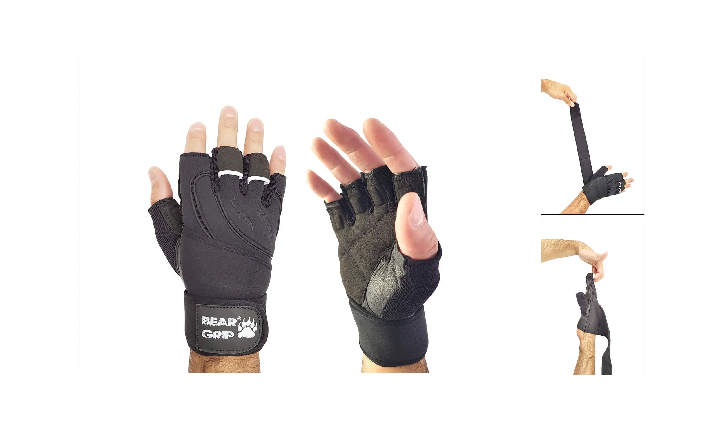 BEAR GRIP - weight lifting gloves with wrist support wraps