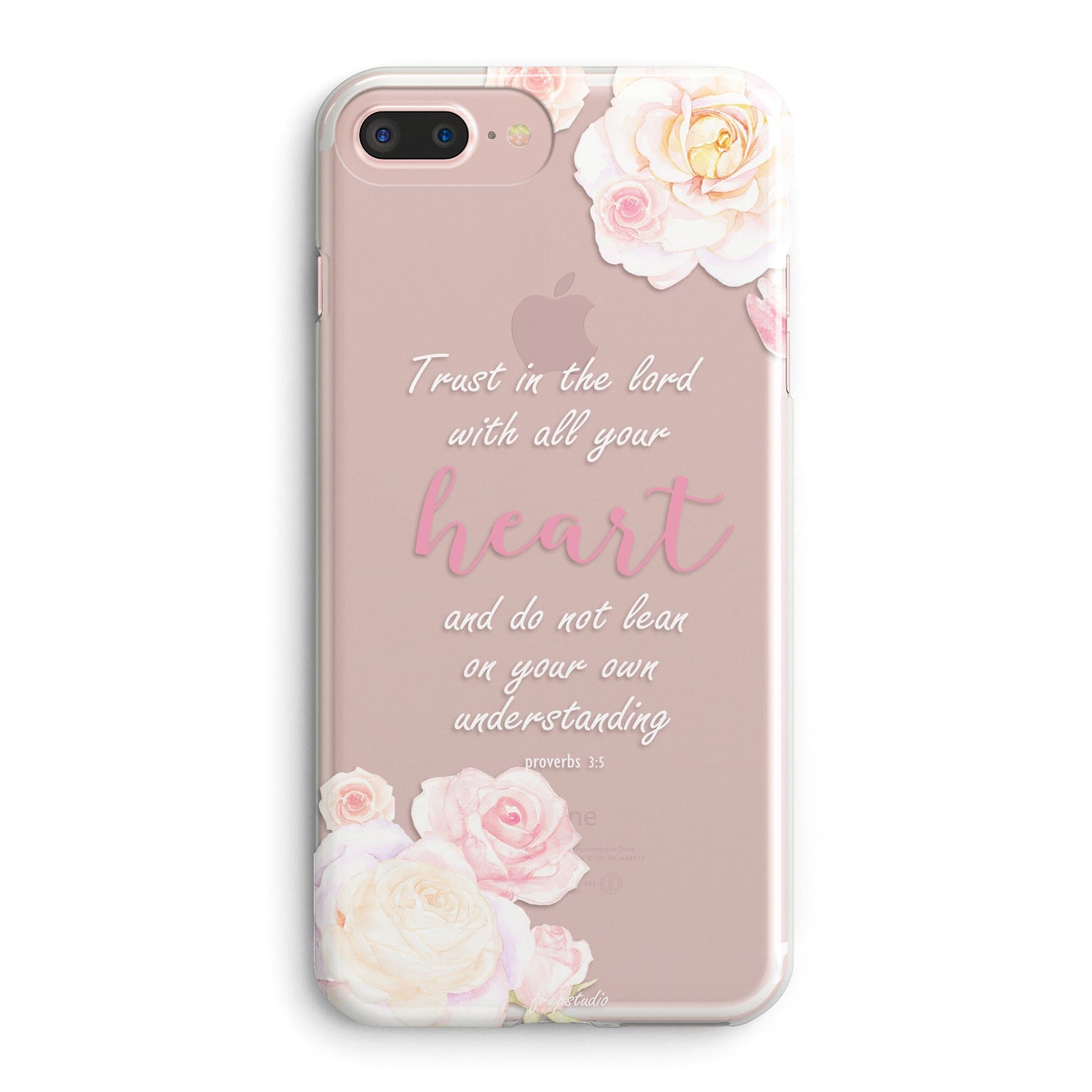 iPhone 6 Plus Case,iPhone 6s Plus Case,Flowers Girls Cute Bible Verses Quote Floral Christian Inspirational Roses Pink Proverbs 3:5 Trust Lord with Heart Soft Clear Case Compatible for iPhone 6s Plus