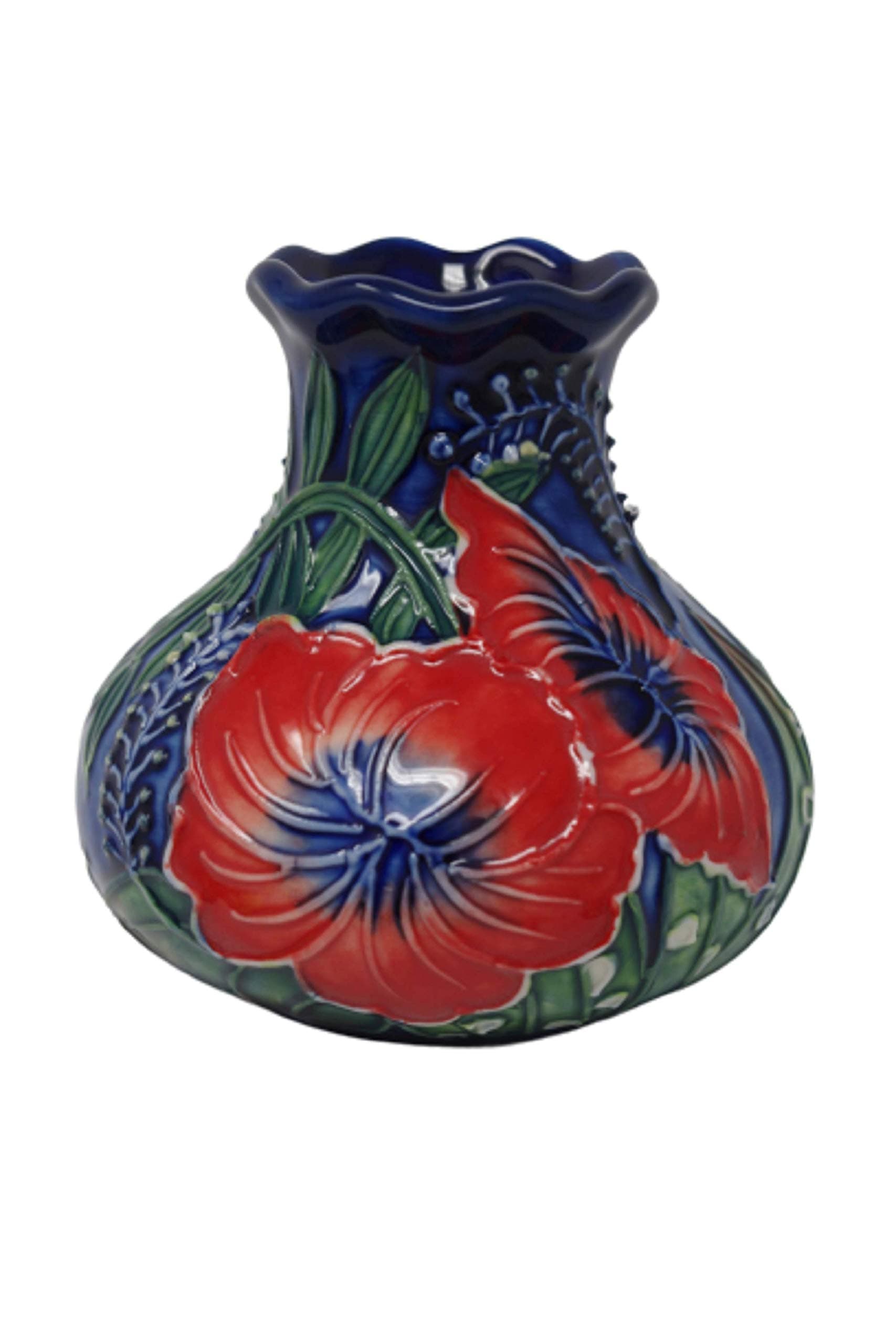 Old Tupton Ware Hand Painted Tube Lined Hibiscus Pattern 3" Vase