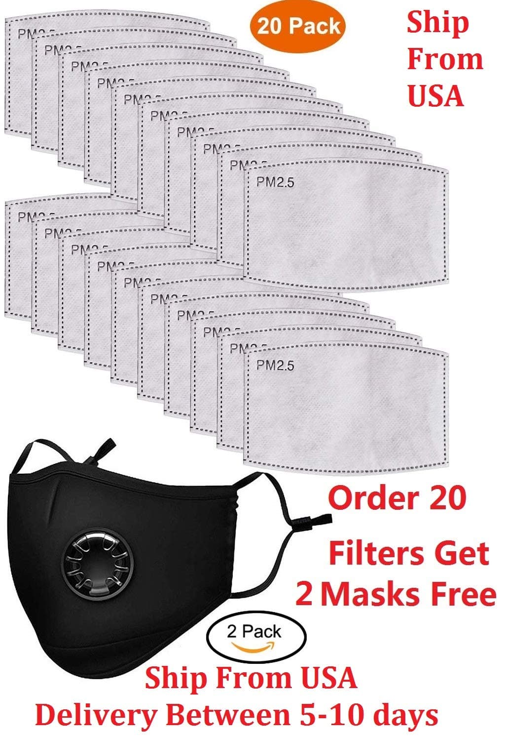 RICILI 20pcs PM2.5 Activated Carbon Filter Replaceable Anti Haze Filter Paper