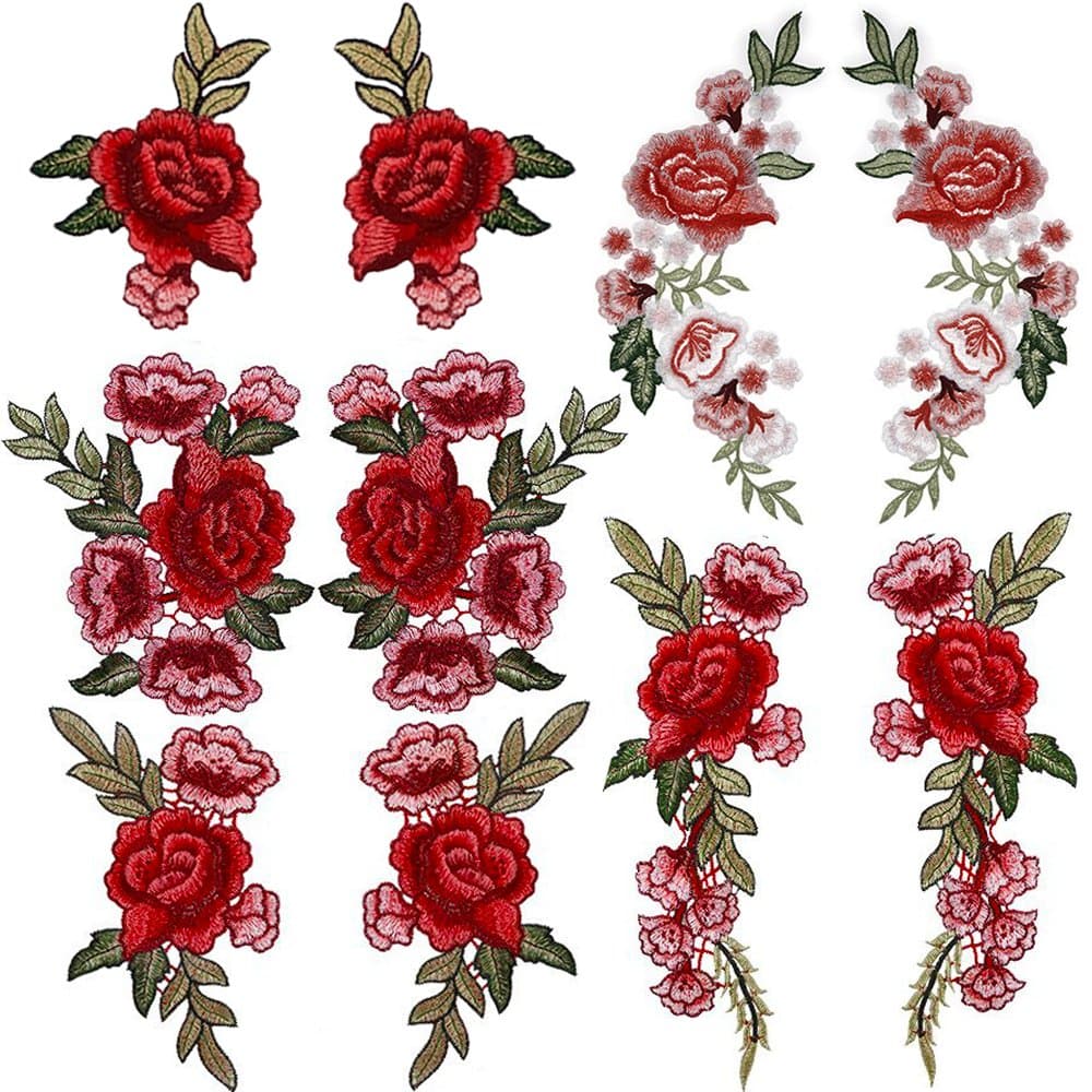 Tuodeal 10 Pieces Rose Patch Embroidered Flower Sew On Patch Applique