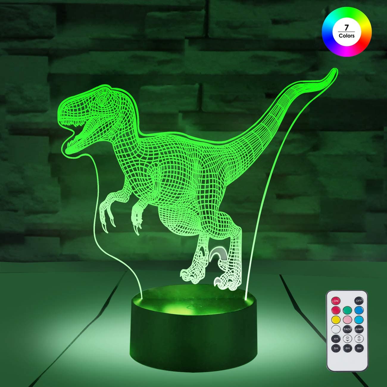 [ 7 Colors/3 Working Modes/Timer Function ] Remote and Touch Control Dinosaur/Velociraptor Night Lights, Dimmable LED Multicolor Lamp for Children and Kid's Room