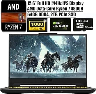 Asus TUF A15 Latest Gaming Laptop I 15.6" 144Hz FHD I AMD 8-Core Ryzen 7 4800H(>I7-9750H) I 64GB DDR4 2TB PCIe SSD I NVIDIA GTX 1660 Ti RGB Backlit KB Win 10 + 16GB Micro SD Card