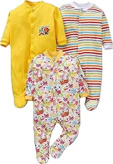 EIO100% Cotton Baby Rompers Sleepsuits Jumpsuits Night Suits for Newborn Baby Boys & Girls | Soft Infant Bodysuit | Pack of 3 Kids Rompers