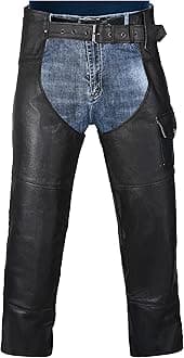 HWK Motorcycle Leather Chaps Pants Biker Cowboy Riding Racing Black Genuine Leather Chap