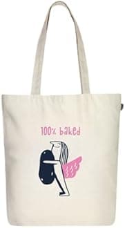 Ecoright Shopping Bag, Cotton Fabric Bag, Printed with Zip, Robust Carry Bag with Handle, Fabric Bag for Women, Utility