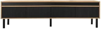 BTM TV Table, TV Stand Cabinet with 4 Doors and Fine Texture, Black and Wood Color, 170x38x47cm