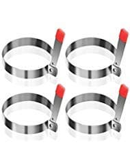Egg Ring, Stainless Steel Omelet Mold Non Stick Fried Egg Mold with Handle Pancake Ring Metal Kitchen Cooking Tool for Breakfast (set of 4)