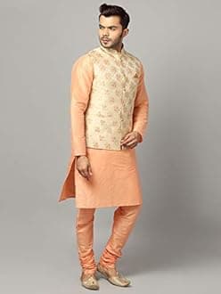 Uri and MacKenzie Men's Silk Blend Kurta Pajama with Designer Ethnic Nehru Jacket /Modi Jacket/Waistcoat