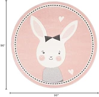 SAFAVIEH Carousel Kids Collection Area Rug - 8' Round, Pink & Ivory, Bunny Design, Non-Shedding & Easy Care, Ideal for High Traffic Areas for Boys & Girls in Playroom, Nursery, Bedroom (CRK166P)
