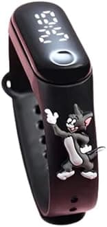 ZOVUTA Digital Dial Waterproof Stylish & Fashionable Wrist Smart Watch LED Band for Kids, Colorful Cartoon for Boys & Girls (Removable Silicon Strap) (Tom & Jerry, Black)