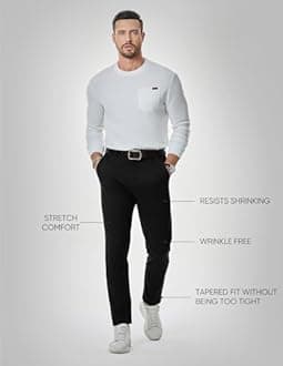 JMIERR Men's Chino Pants Casual Stretch Waist Tapered Trousers with Pockets