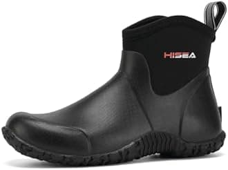 HISEA Men's Rain Boots, Ankle Height Garden Shoes Waterproof Rubber Neoprene Mud Boots Durable Insulated Short Outdoor Work Booties for Gardening Farming Camping Fishing and Yard Working