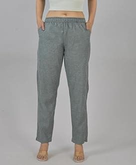 Qashida Women's Cotton Linen Pants, Regular Fit, Fully Elasticated, 2 Side Pockets